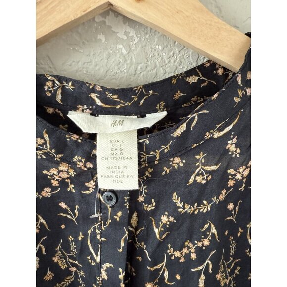 H&M 100% Cotton Floral Poplin Button Front Oversized Top Fairy Coquette Boho L - Picture 7 of 9